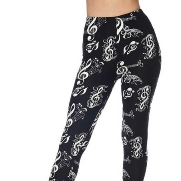 Music Melody Leggings One Size Plus Black/White - Picture 7 of 8